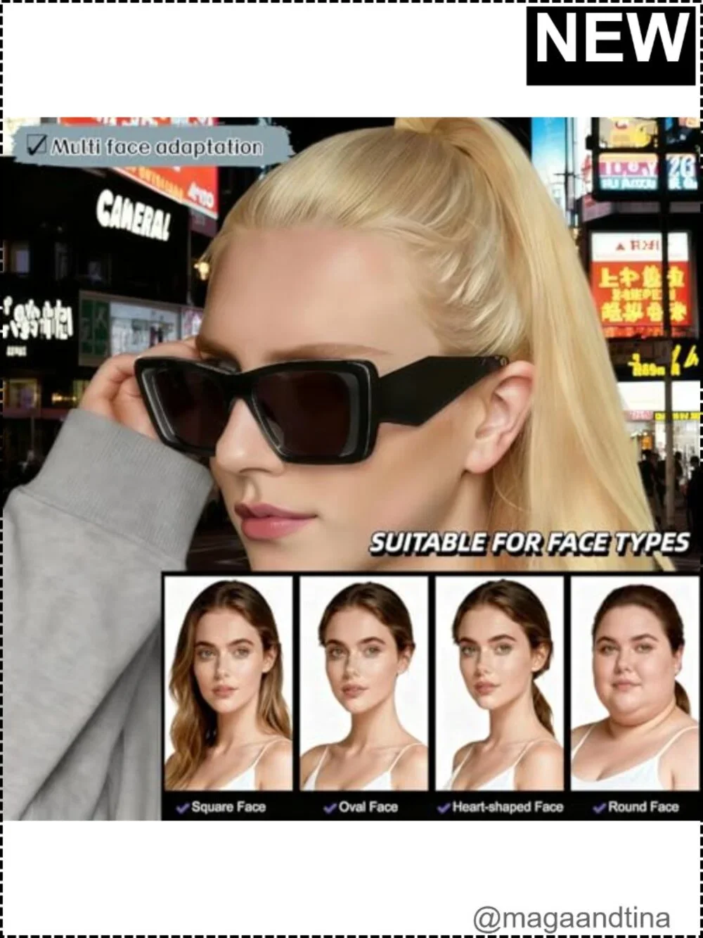 Oversized Square Sunglasses for Women Retro UV Protection Plastic Frame